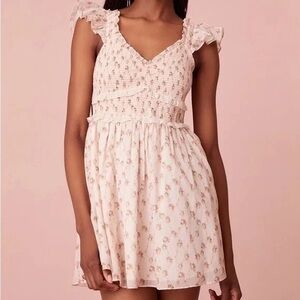 NWT Loveshackfancy Sunshine Smocked Floral Flutter Sleeve Cotton Mini Dress